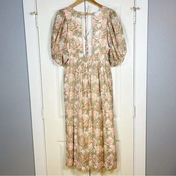 MIRTH Floral Puff Sleeve Midi Dress Snapdragon M Cottagecore Prairie Gir… - Picture 4 of 12
